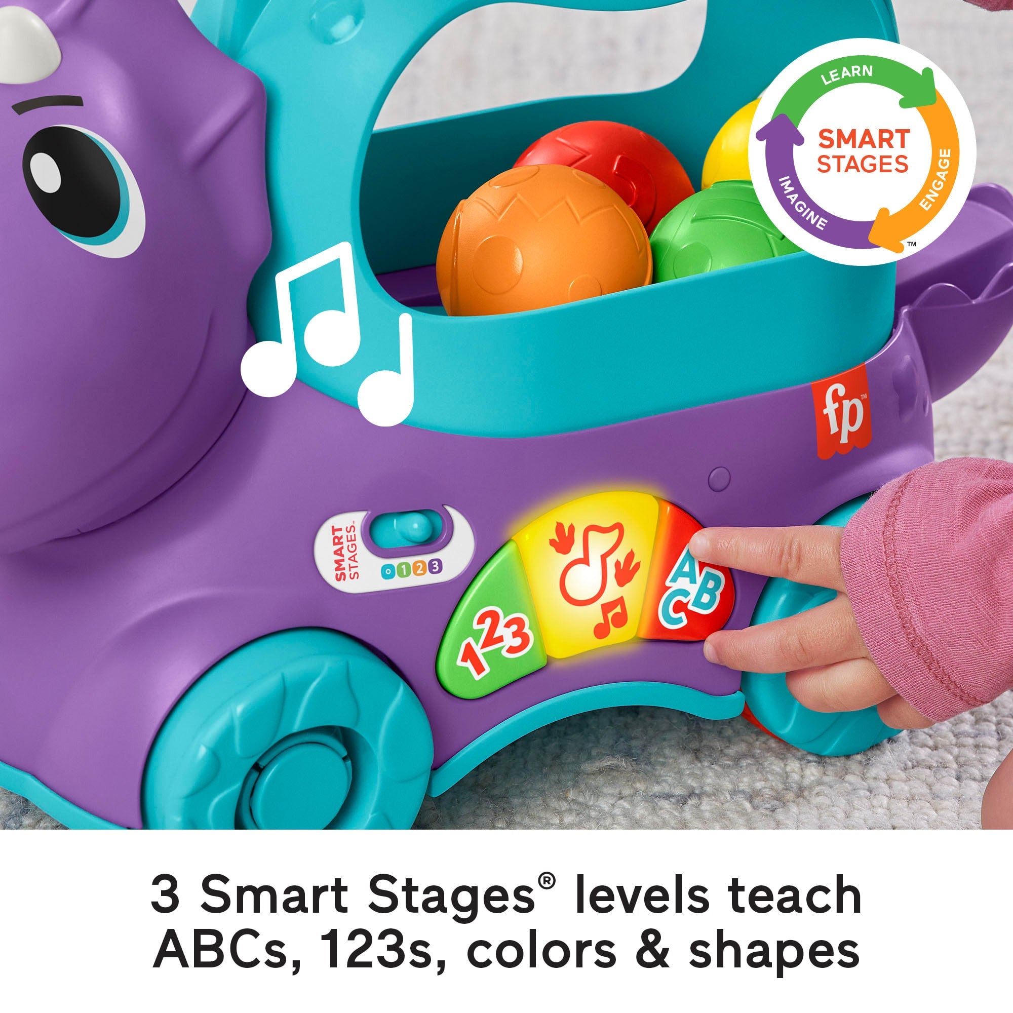 Fisher-Price Poppin’ Triceratops Dinosaur Interactive Musical Learning Toy For Toddlers, 4 Balls